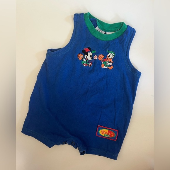 Vintage Mickey & Co. Baby Mickey Donald Romper Size 12m Blue Retro - Picture 1 of 3